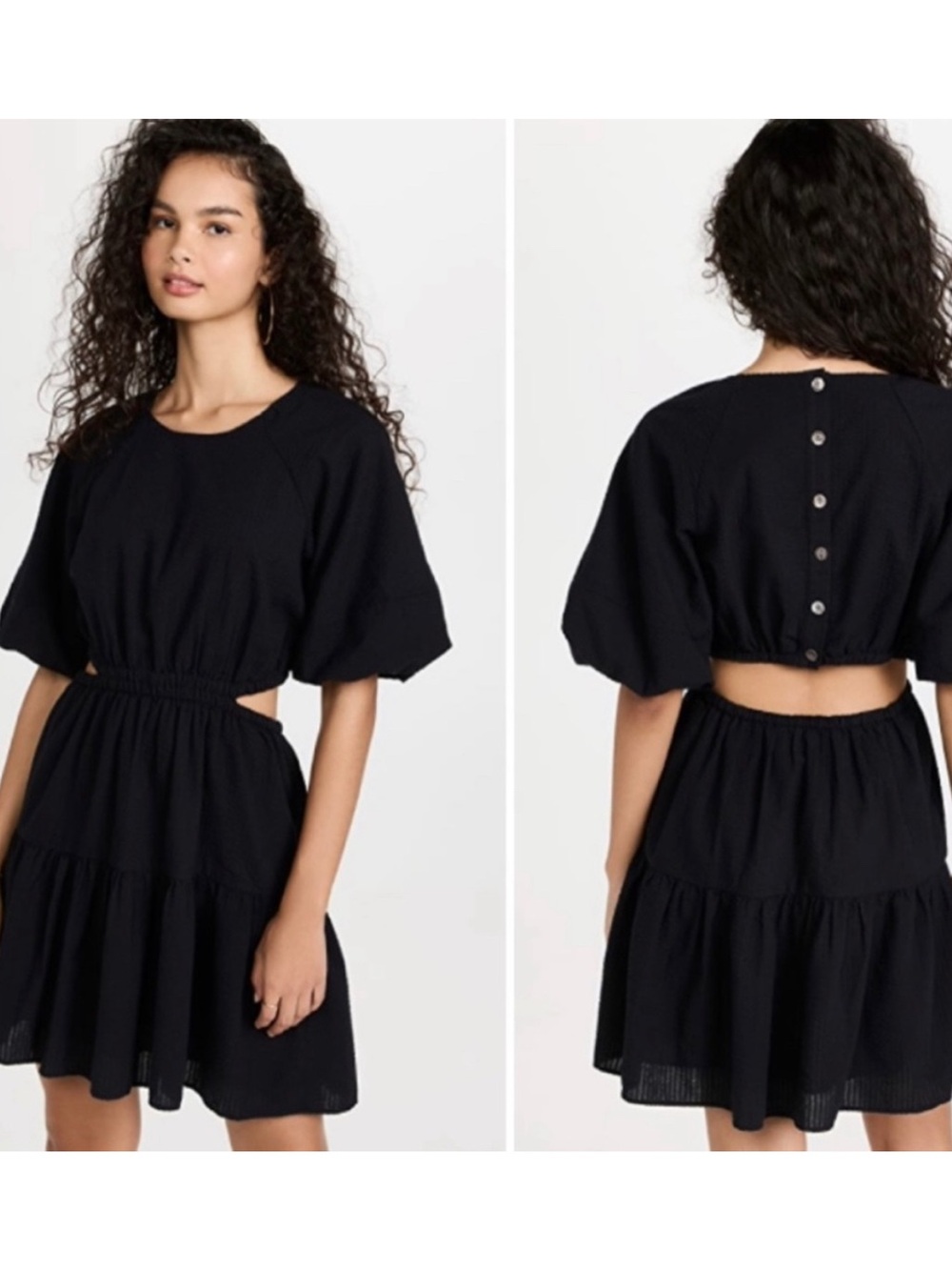 Madewell Black Puff-Sleeve Cutout Mini Dress